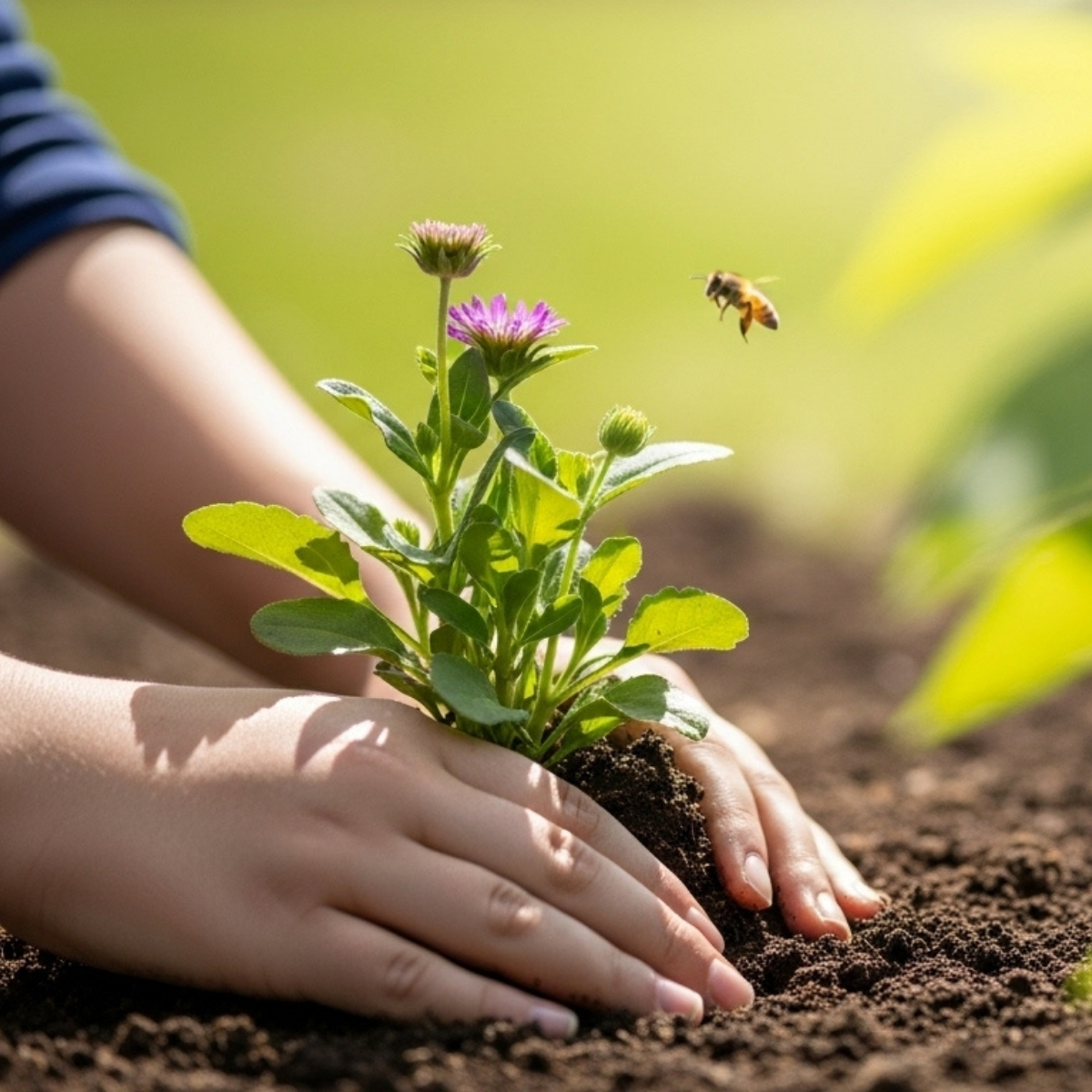 Native bee gathering pollen